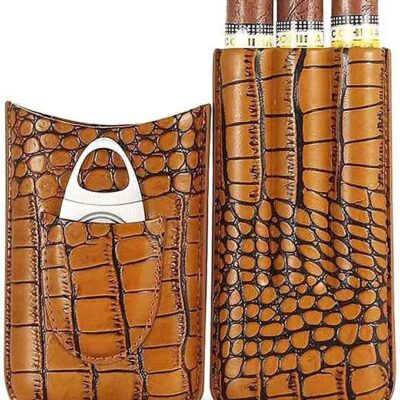 Cigar Case in Premium Leather， Cigar Storage Box Holds up to 3 Cigars